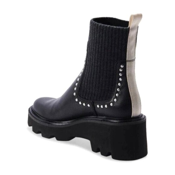 Women's Black Leather Platform Ankle Boots With Studded Detailing Size 7.5 New - Picture 5 of 13